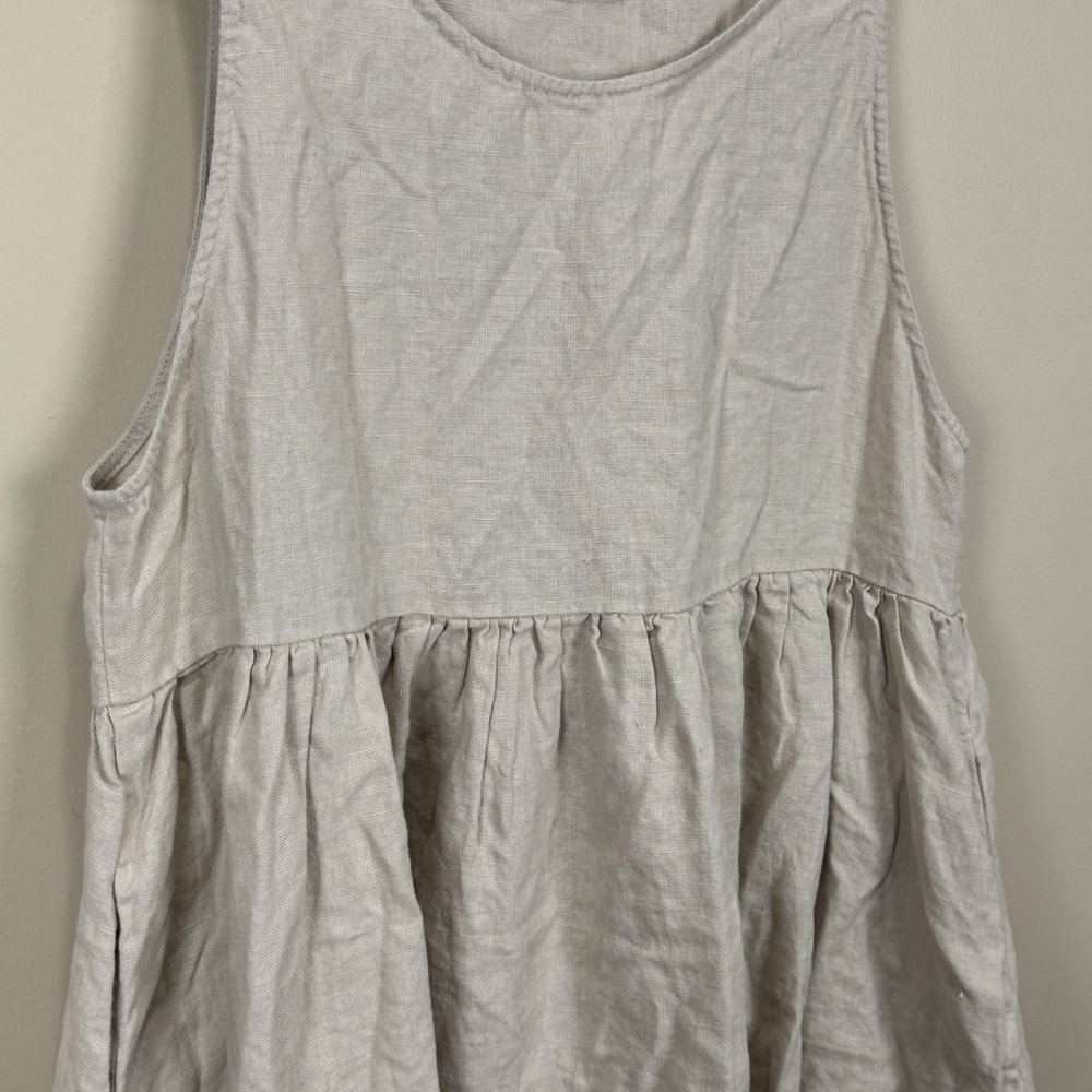 Man In The Studio Origami Linen Midi Smock Dress Khaki Pockets EUC - Picture 3 of 5